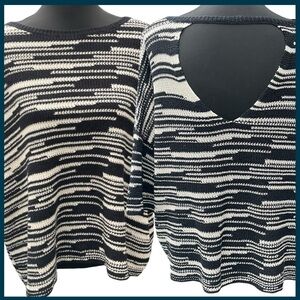 Eileen Fisher Black/White Oversized Linen/Cotton Blend Short Sleeve Sweater (L)